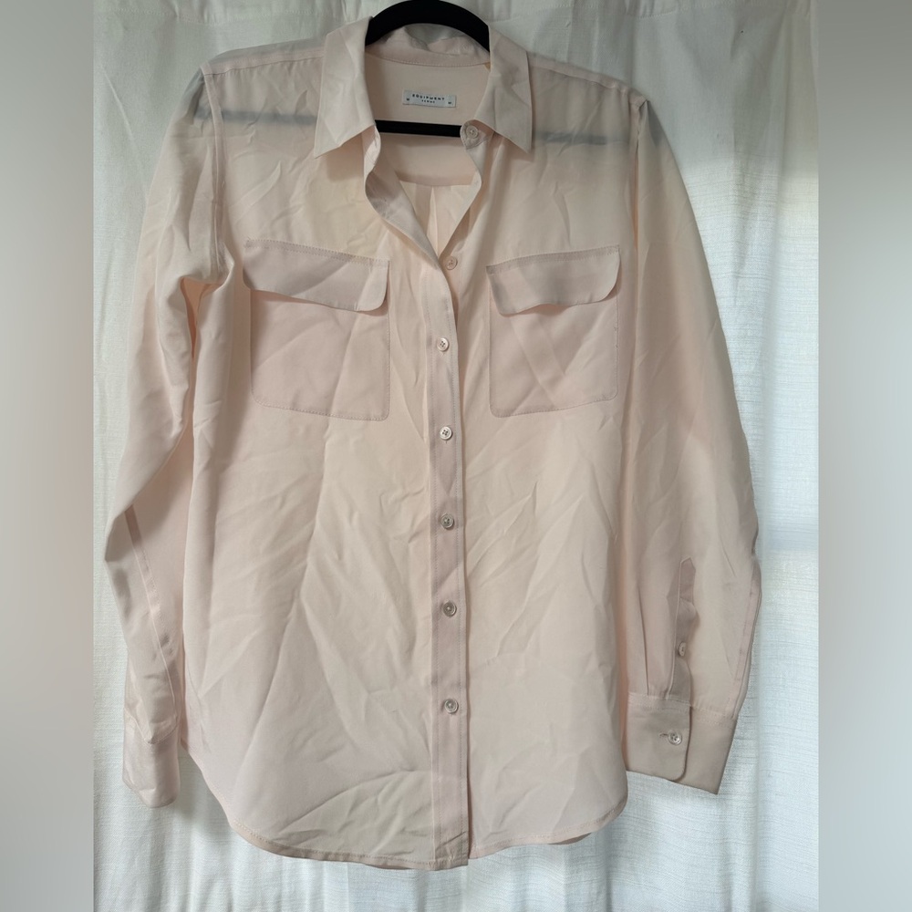 Women's Light Pink Silk Button-Up Shirt